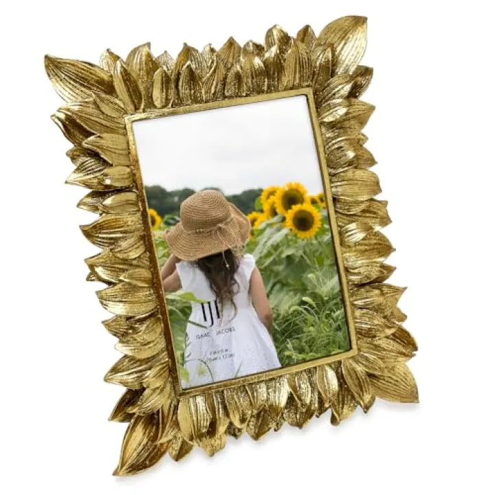 Isaac Jacobs 4x6 Vintage-Inspired Ornate Gold Sunflower Petal Picture Frame, Horizontal & Vertical for Tabletop and Wall Display, Home Décor, Resin Frame (4x6, Gold)