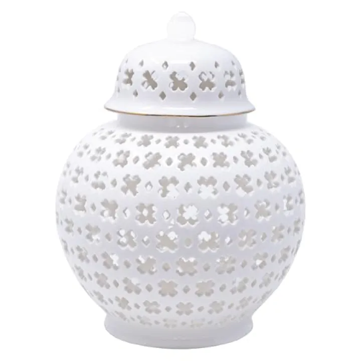 Lilly Pulitzer Ginger Jar with Lid, 10" Tall Ceramic White Decor, Lattice Vase/Decorative Jar for Home Decor, White Lattice