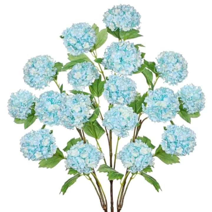 Light Blue Hydrangea Artificial Flowers 37.4”Tall Faux Hydrangea Flowers Spray with 6 Flower Heads, Silk Hydrangeas Flower with Stems 3Pcs, Fake Hydrangeas for Home Wedding Table Centerpieces Decor