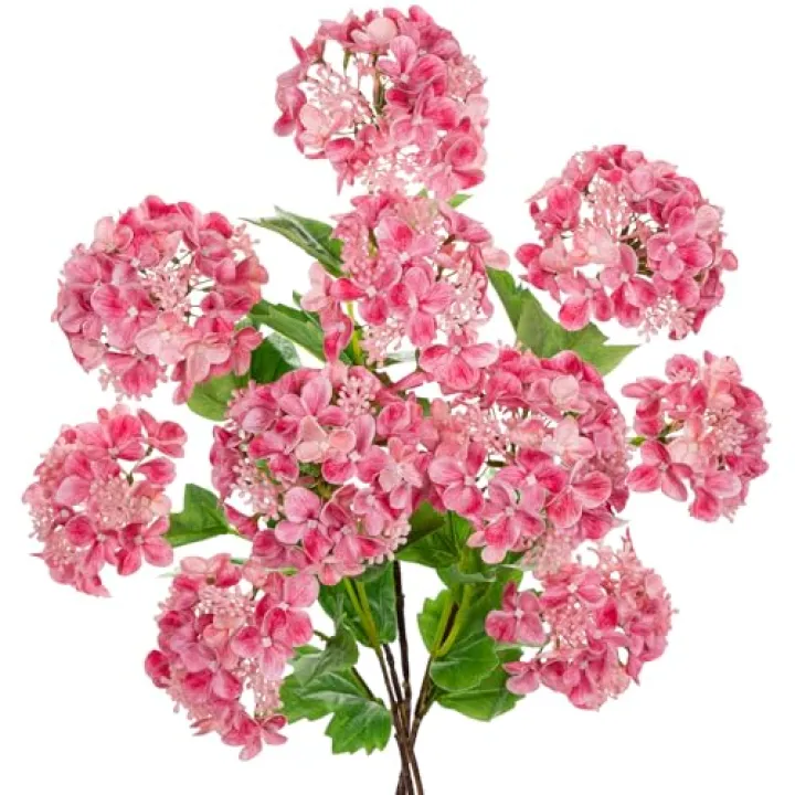 Real Touch Hydrangea Artificial Flowers 19” Tall Artificial Hydrangea Flowers Double-Headed Faux Hydrangeas, Pink Hydrangeas, Realistic Silk Hydrangea for Home Decor Weddings Arrangements-5 Branches