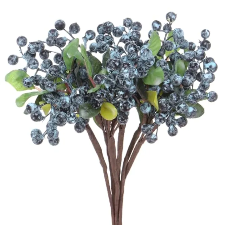 M METERXITY 6-Pack Artificial Berry, 9.8 Inch Faux Holly Berry Foam Faux Frosted Berries with Stems for Home/Wedding/Christmas/DIY/Party/Garden/Office [Blueberry]