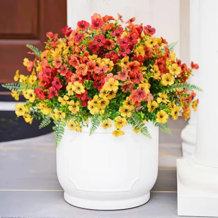 Pinenoya Artificial Fake Flowers Plants for Outdoor,18 Bundles Faux Plants Outside No Fade Plastic UV Resistant for Front Door Porch Patio Balcony Garden Yard Decorations