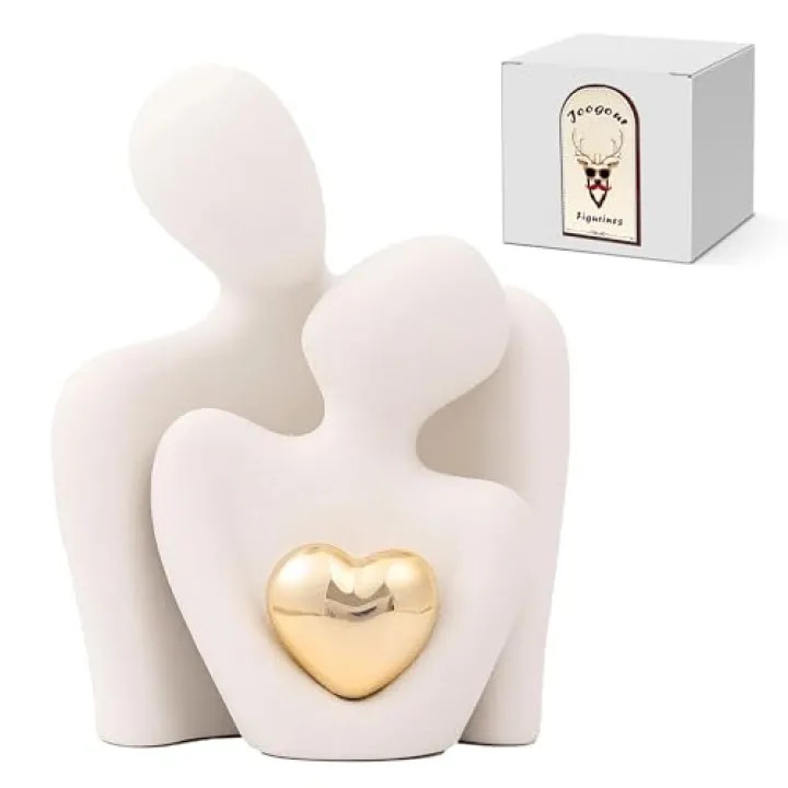 Joogour Home Decor for Couples, Mini Couple Ceramic Statue Tv Stand Decor, Bedroom Decor Love Statue Couple Knick Knacks Unique Decoration- Gifts for Her Romantic Gifts(White, 4.72in)