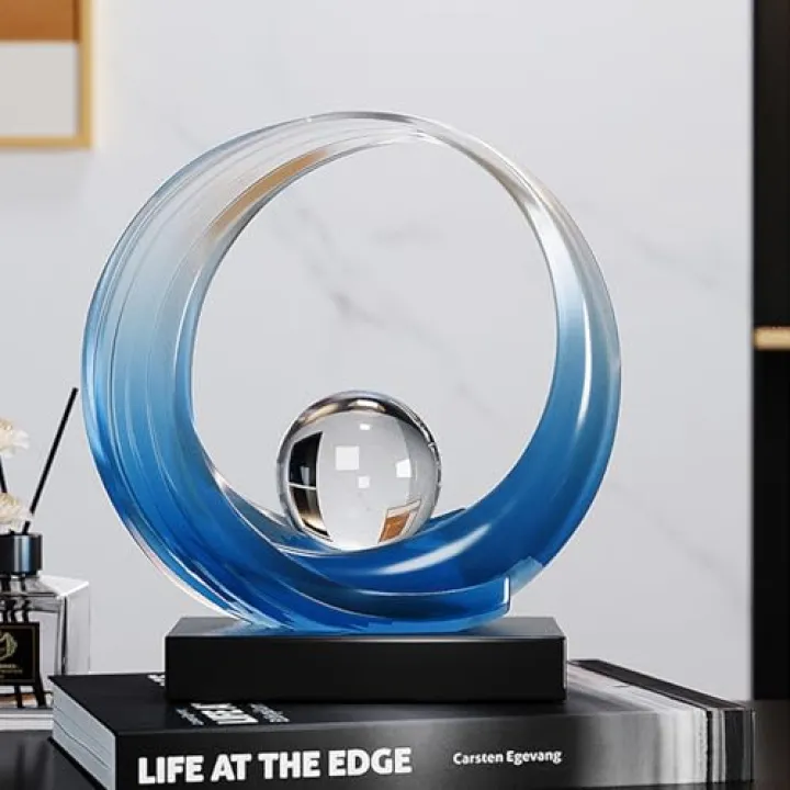 XYQXYQ Blue Wave Resin Origami Statue Modern Abstract Home Decoration Sculpture Abstract Office Desk Center Art Statue Family Bedroom Living Room Blue Art Decoration (A-Blue)