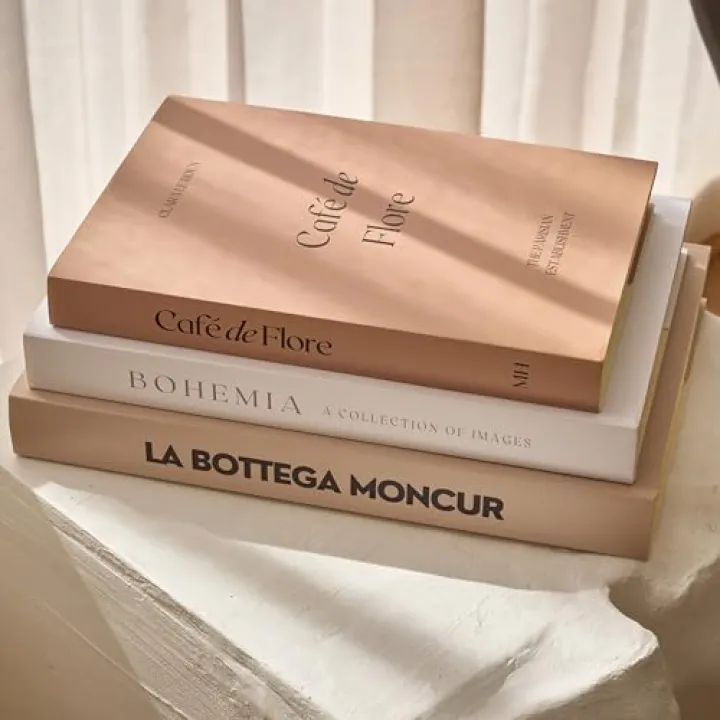 Moncur Home Faux Books for Decoration Coffee Table Books set of 3 Decorative Books Neutral Room Decor Aesthetic Shelf Decor Beige White Earth Tones Real Blank Pages Removable Covers Home Décor Accents