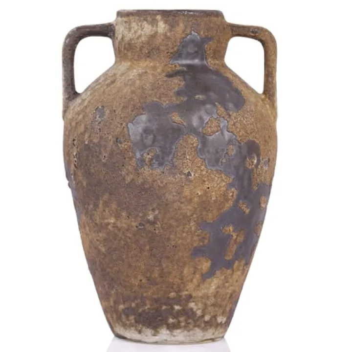 Wabi Sabi Decor Rustic Vase with 2 Handles, Farmhouse Vase for Home Decor, Vintage Terracotta Stone Vases Suitable for Home Decor, Living Room, Shelf Decor, Dining Table Decorative Vases