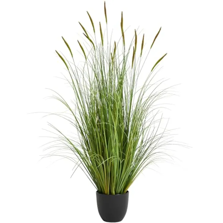 KOL 3ft Artificial Cattail Grass, 35in Artificial Indoor Outdoor Fake Onion Grass Reed Floor Plant, Home Office Wedding Decor Potted Plant, Housewarming Gift, Green