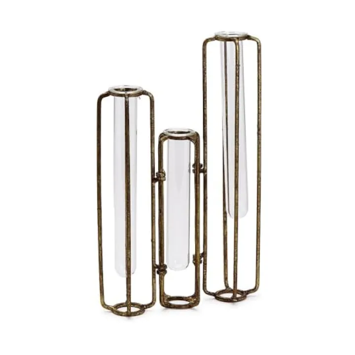 Two's Company Lavoisier Hinged Flower Vases, 11.75-inches Height, Metal, Gold, Set of 3, Home Décor
