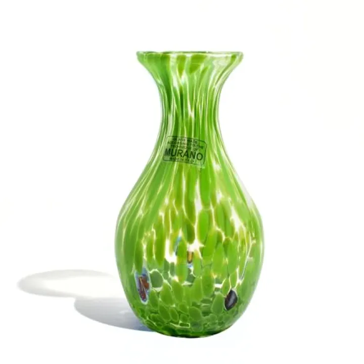 Murano Glass Vase, 6 inch Tall, 1 PCS, Yellow, Green, Blue, Pink, Hand Blown Glass Vase for Decor, Centerpiece, Living Room, Bedroom, Art Glass, Unique Vase Decor, Made in Italy (Green)