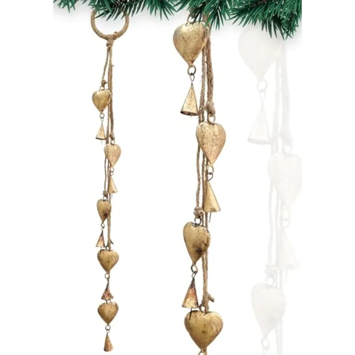 HIGHBIX Shabby Chic Hanging Bells Cluster – Rustic Handmade Metal Bell Décor for Wall, Door, Garden, or Festive Decoration (1, Heart Cone)
