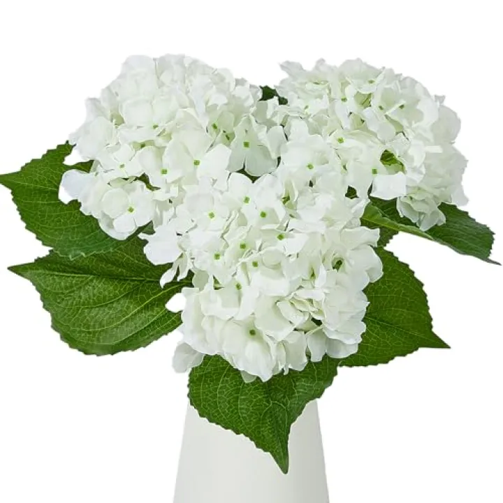 Heleze 25" Faux Hydrangea Flowers，Real Touch White Latex Hydrangeas Spring Flowers Artificial for Decoration 3Pcs
