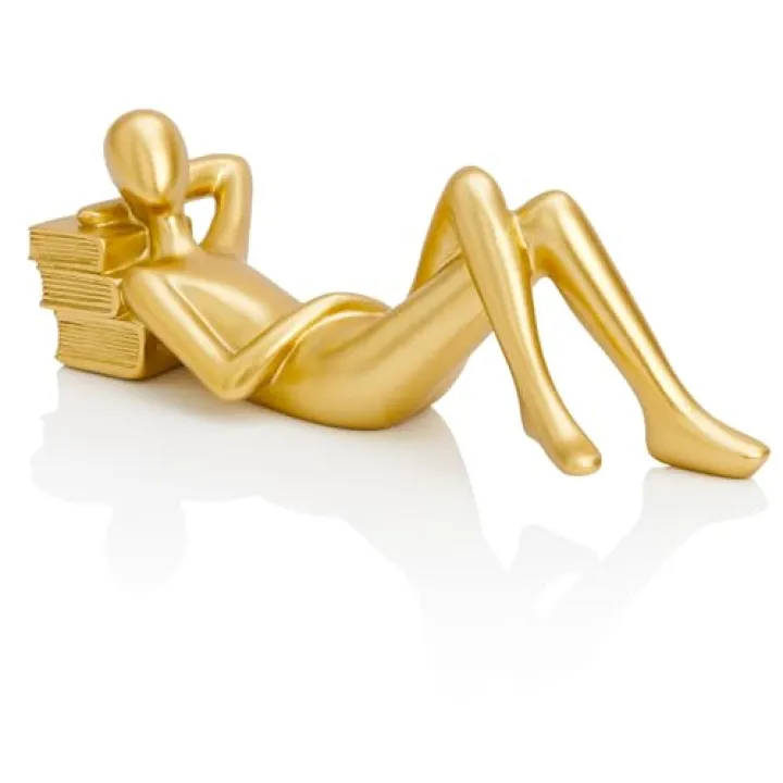 Artconal Reading Women Lying Down Figurine Gold Decor, Elegant Addition to Reading Nook, Small Gold Decor Fun Paperweight