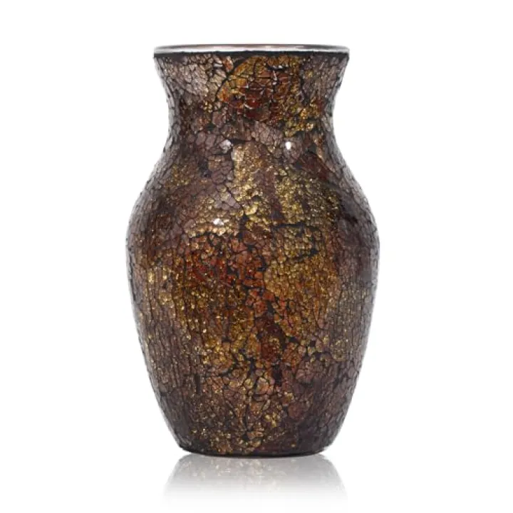 Faticdorr Mosaic Glass Vase, 8" H, Beautiful Mosaic Brown Glod Vase for Living Room Bedroom Bouquets, Handmade, Home Decor, Brown Glod