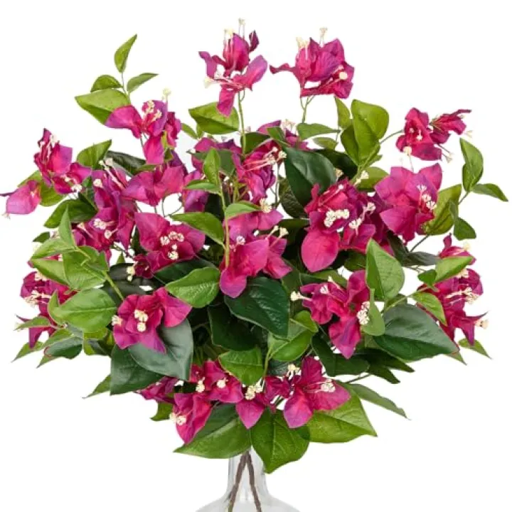 Hollyone 2Pcs Bougainvillea Artificial Flowers Bouquets Red Fake Flower Silk Flowers with Long Stem Floral Arrangements Faux Bougainvillea Flower Plant for DIY Wedding Party Centerpieces Home Decor