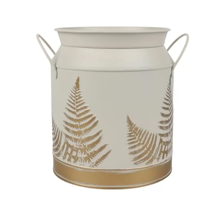 PHILPETY Shabby Chic Classy Designed Gold Milk Can with Leaf Pattern Galvanized Finish Metal Vase Country Jug Rustic Jar Primitive Decorative Flower Holder, 7.3" H