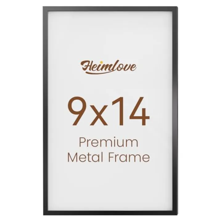 Heimlove 9x14 Metal Picture Frame,Black Aluminum Photo Frames-Real Tempered Glass,Mounting Horizontally or Vertically Decor for Wall-1Pack