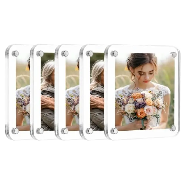 uxcell 5 Pcs Acrylic Fridge Magnetic Frame 3.1 x 3.1 Inch Clear Square Fridge Magnets Double Sided Magnetic Picture Photo Frames Refrigerator for Fujifilm Mini Picture