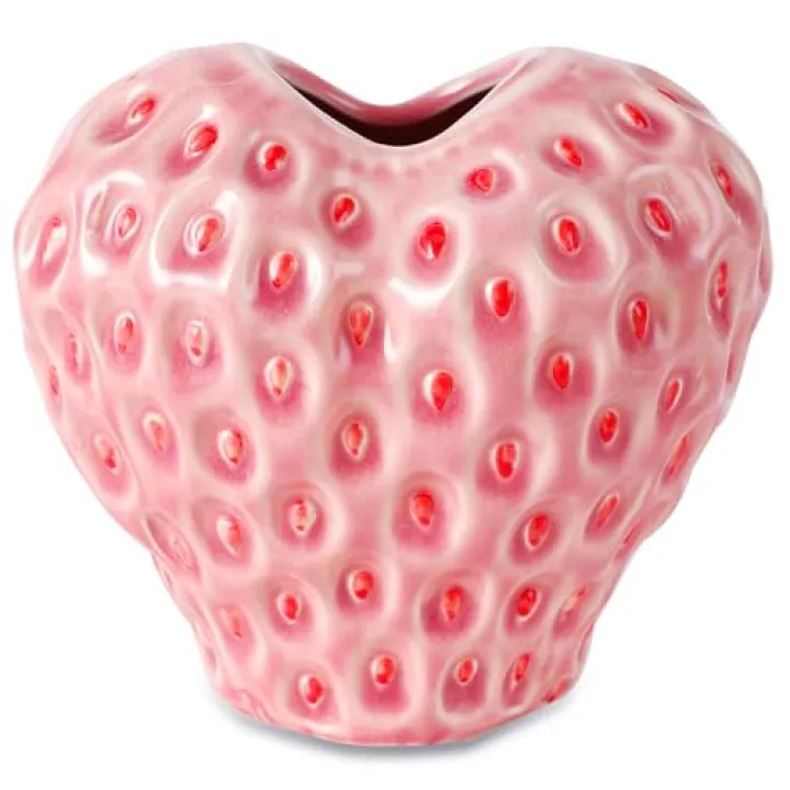 SANFERGE Strawberry Ceramic Flower Vase, Decorative Cute Ornament Vase for Aesthetic Decor Flower Arrangement, Unique for Colorful Modern Vintage Home Kitchen Office Decor Centerpiece, Pink 5inch