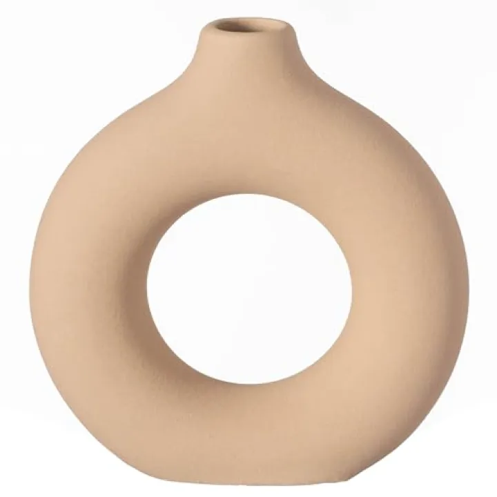 5-Inch Decorative Small Hollow Ceramic Donut Table Vase - Handmade, Minimalist Boho Style, Perfect for Modern Home Decor in Living Room, Home Office, Bedroom, Dining Room and Entryway Console Table