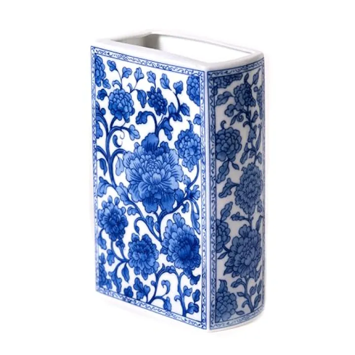 GaLouRo Blue and White Book Vase, Chinoiserie Ginger Jar Flower Vase for Home Decor Tabletop, Blue and White Porcelain Décor,8" H