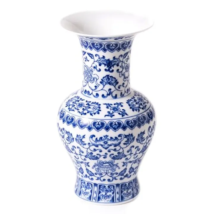 GaLouRo Vintage Blue and White Porcelain Vase, Chinoiserie Ginger Jar Vase for Home Decor, Flower Vase for Tabletop, 12" H