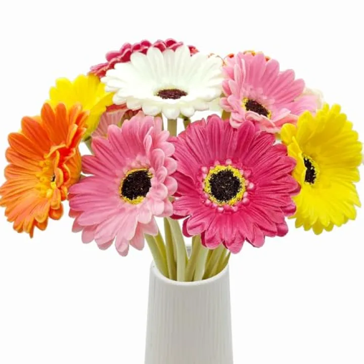 Mutcolor 15 Pcs Artificial Gerbera Daisies Flowers Fake Daisy Real Touch PU Faux Flowers Bouquet for Indoor Home Arrangements Vase Wedding Party Table Centerpiece DIY Floral Decor