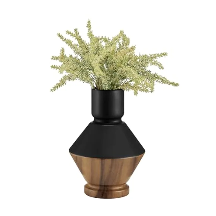 Milo Diamant Revese Hourglass Modern Two Tone Tabletop Vase - Black and Walnut