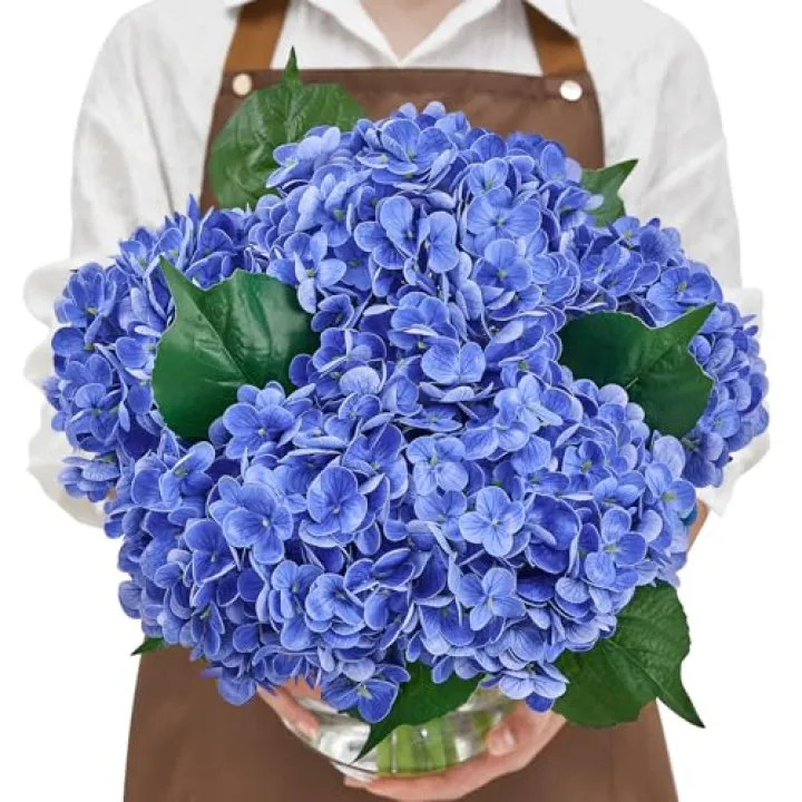 Serwalin 5PCS Real Touch Hydrangea Artificial Flowers, 20in Lifelike Latex Fake Hydrangea Flowers for Outdoor Wedding Office Family Party Living Room Table Decoration