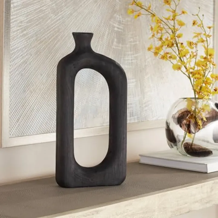 Dahlia Studios Amaranth 15 3/4" High Black Wood Modern Decorative Vase - Dahlia Studios