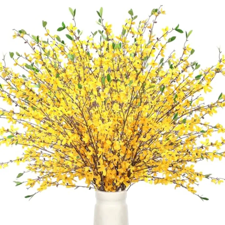 XunYee 12 PCS Fake Forsythia Long Stems 39.5" Artificial Forsythia Branches Yellow Forsythia Branches Artificial Orchids Flower Branches Faux Forsythia Stems for Home Wedding Indoor Outdoor Decoration
