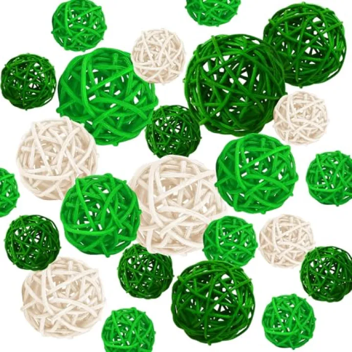 SANNIX 40 Pack St Patricks Day Vase Filler, Wicker Balls for Home Decor Party Ornaments Baby Shower Table Decor Decorative Orbs Bowl Vase Fillers