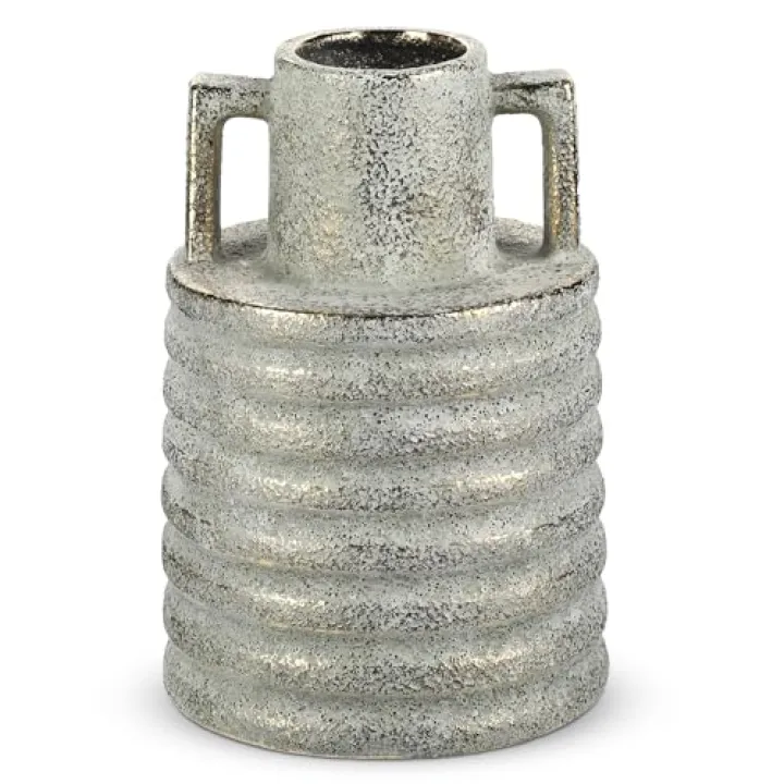 Hollyone Large Vintage Ceramic Vase with 2 Handles, 9.1" Tall Gold-Toned Antique Rustic Decorative Floral Grey Vases for Flowers Home Table Centerpiece Shelf Living Room Entryway Farmhouse Decor