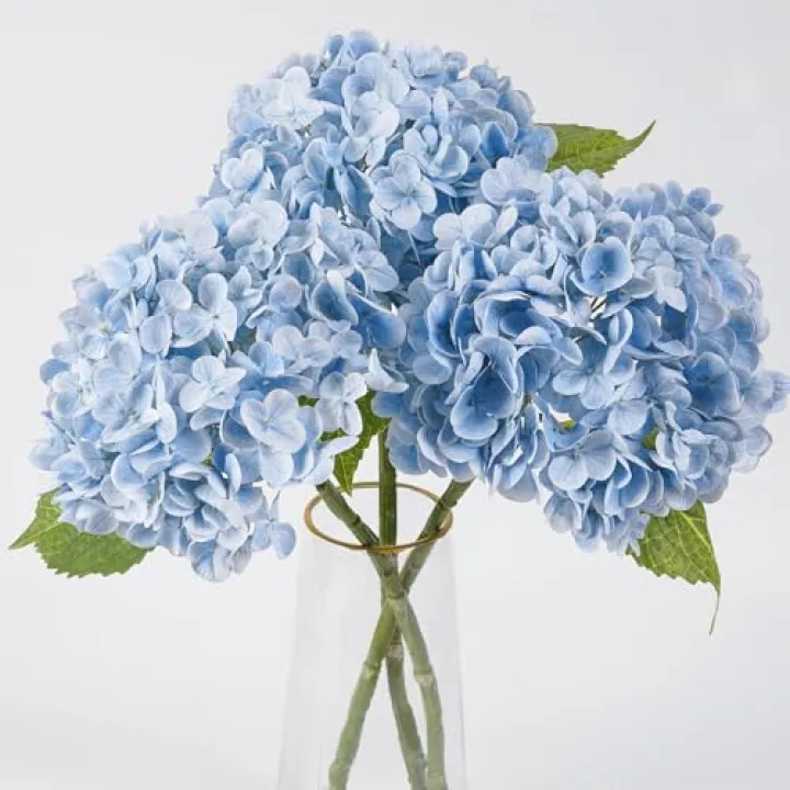BonBloom's 3 Pcs Blue Hydrangea Artificial Flowers,21 inches Latex Hydrangeas Flowers Faux Lifelike Real Touch Flowers for Wedding Table Centerpieces Home Party Garden Outdoor Decoration