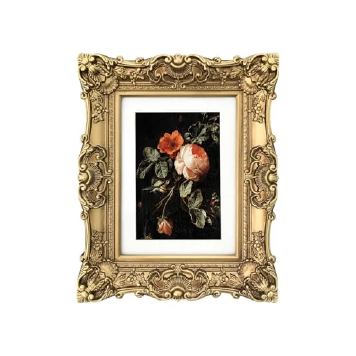 FAYOHOWODT Vintage Picture Frames 6x8, Antique Gold Frame ,Ornate Baroque Photo Frame with Acrylic Glass Front, Tabletop Wall Hanging, Photo Display,Gift Ideas
