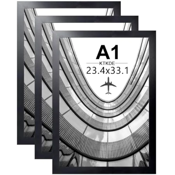 KTKDE A1 Black Modern Picture or Poster Frame 3 Pack,23.4x33 Poster Frame Black Woodgrain, Vertical & Horizontal Wall Hanging Large Picture Frame for Photos, Posters & Art Prints