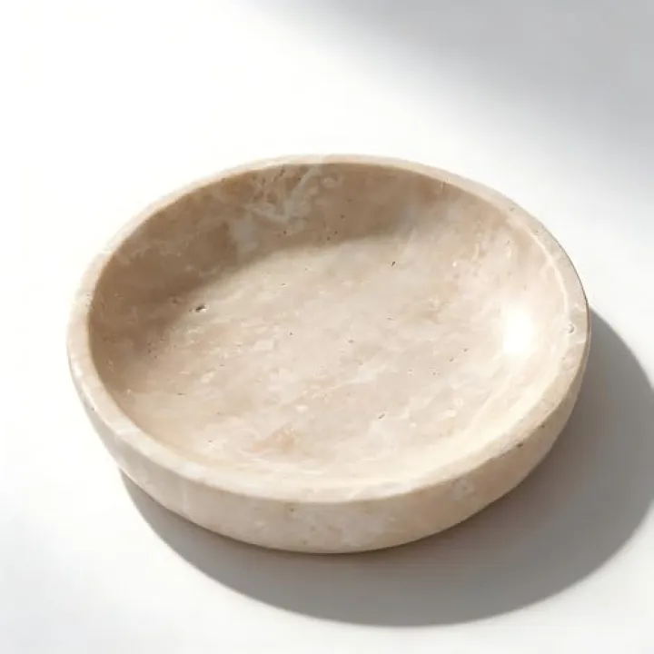SIRIZEN-DIVING Large Decorative Marble Bowl, 7.87 inches,Natural Stone Round Bowl for Home Decor, Fruit, Nuts, Jewelry tray,Coffee Tables Centerpiece, Soap Serving (beige)