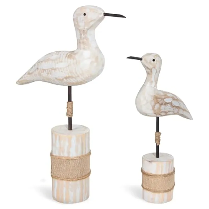 EVINIS Wooden Sea Birds Statues Coastal Decor, White Seagull Statues for Nautical Coastal Beach Ocean Home Decoration