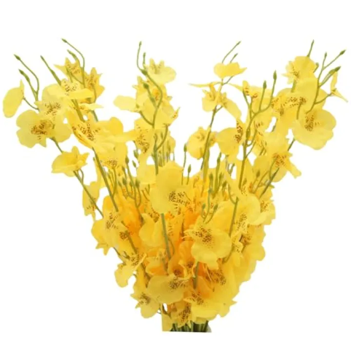 JOJAZE 10Pcs Artificial Flowers Orchids Silk Flowers Fake Orchid in Bulk Artificial Orchids Flowers Long Stem 20" Yellow Dancing Orchids Flower for Wedding Home Office Party Vase Table Centerpiece