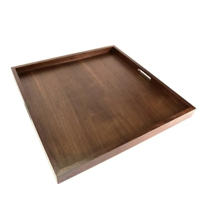 BARsics 24x24 inches Square Walnut Wooden Ottoman Tray, Large Living Room Serving Tray