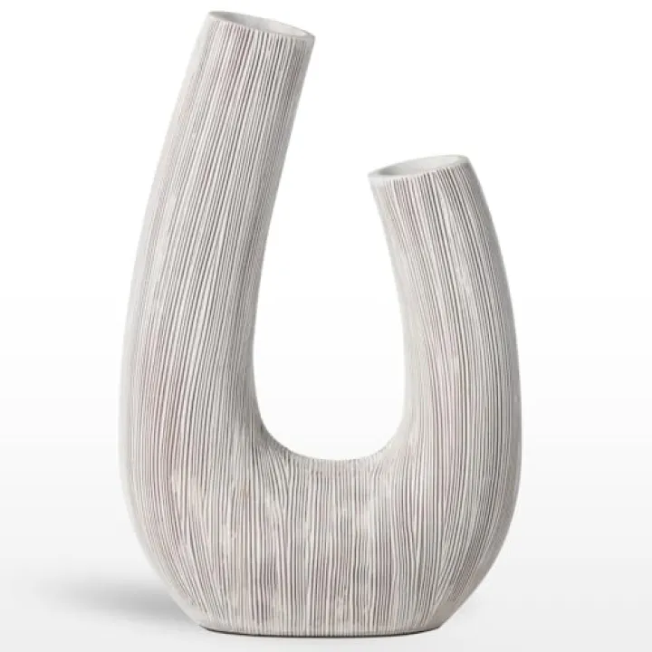 Torre & Tagus White U Shaped Vase for Flowers - 12 Inch Tall Textured Vases for Centerpieces with 2 Openings, Sculptures Home Decor & Abstract Sculptures Home Decor for Shelf Decor Aesthetic (Alma)