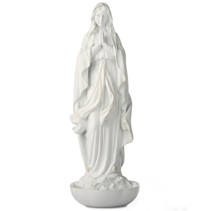 BC Catholic Our Lady of Lourdes Statue, White Blessed Virgin Mary Figure, Tabletop Rosary Holder, Religious Gift, 10” H Classical Renaissance Sculpture Handmade by Buildclassic
