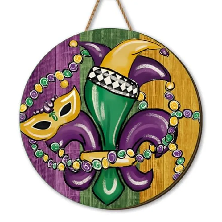 Yarcooly Mardi Gras Decorations New Orleans Brazi Carnival Hanging Sign Fat Tuesday Door Sign Masquerade Decor Mardi Gras Decorations for Home Party