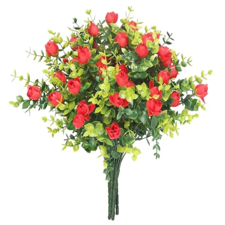 FAVOWREATH 6 Bunches Artificial Eucalyptus Fake Greenery Boxwood Stems Fake Flowers Fake Plants Artificial Greenery Artificial Plants & Flowers Faux Flowers Outdoor Fake Plants Spring Decoration