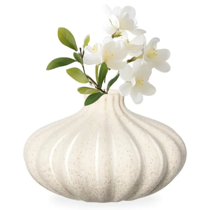 Torre & Tagus Allium Reactive Glaze Ceramic Bud Vase - 3 Inch Mini Flower Vase & Small Ceramic Vases for Flowers, Handmade Ribbed Bud Vases for Home Decor & Wedding Decor for Table