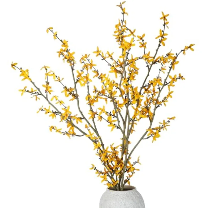 Giegxin 45 Inch Artificial Yellow Forsythia Flowers Branches Fake Spring Forsythia Long Stem 3 Pcs Silk Orchids Flowers for Vase Floral Arrangement Wedding Party Spring Home Decoration