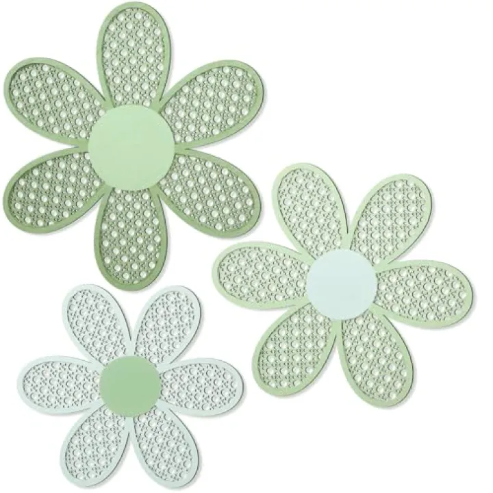 Maitys 3 Pieces Boho Daisy Wall Decor Natural Rattan Flower Wall Hanging Art Wooden Boho Art Nursery Flowers Farmhouse Hanging Decor for Home Office Nursery(Gradient Sage Green)