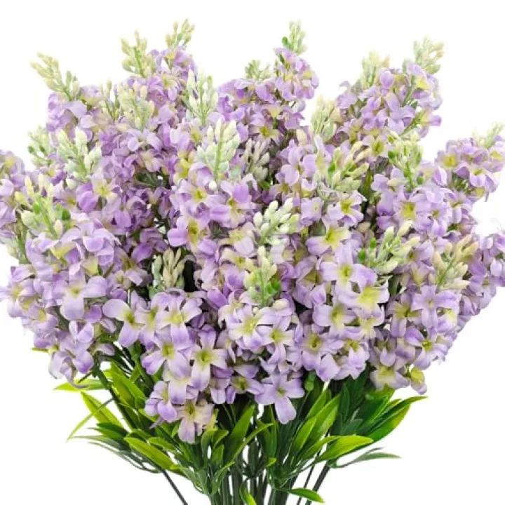 Carfoeny 6 Bundles Artificial Lilacs Flowers Fake Silk Flower Faux Plastic Plant Floral Arrangement for Home Indoor Outdoor Garden Window Box Porch Pots Patio Planters Table Vase Decor(Purple)