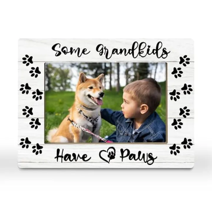 CGBHW Dogs Grandma Grandpa Grandparents Gifts Picture Frame Photo, Dog Grandparents Gift, Gift for Dogs Lovers Owners Moms Women Men, Some Grandkids Have Paws Hanging Photo Display
