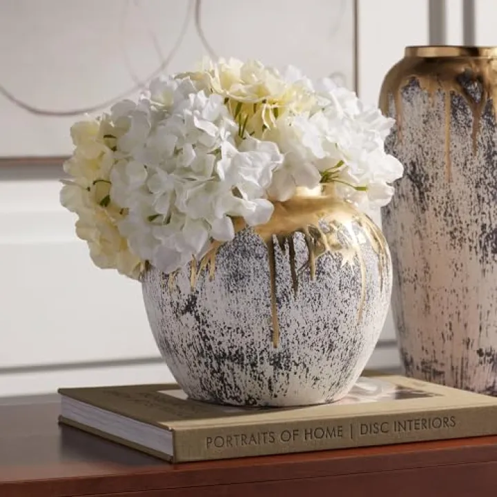 Helene 9" High Matte Gold and Gray Decorative Vase - Dahlia Studios