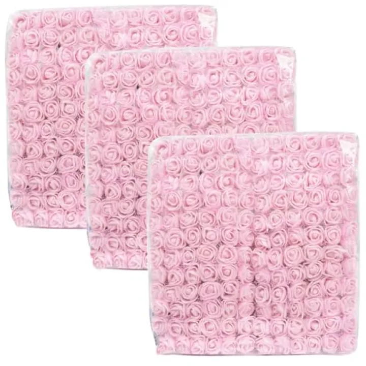WISTART 432 Pcs Mini Artificial Rose Flower Heads Real Looking Foam Fake Roses Heads for DIY Wedding Flowers Accessories Bridal Hair Clips Headbands Dress Decoration(Pink)